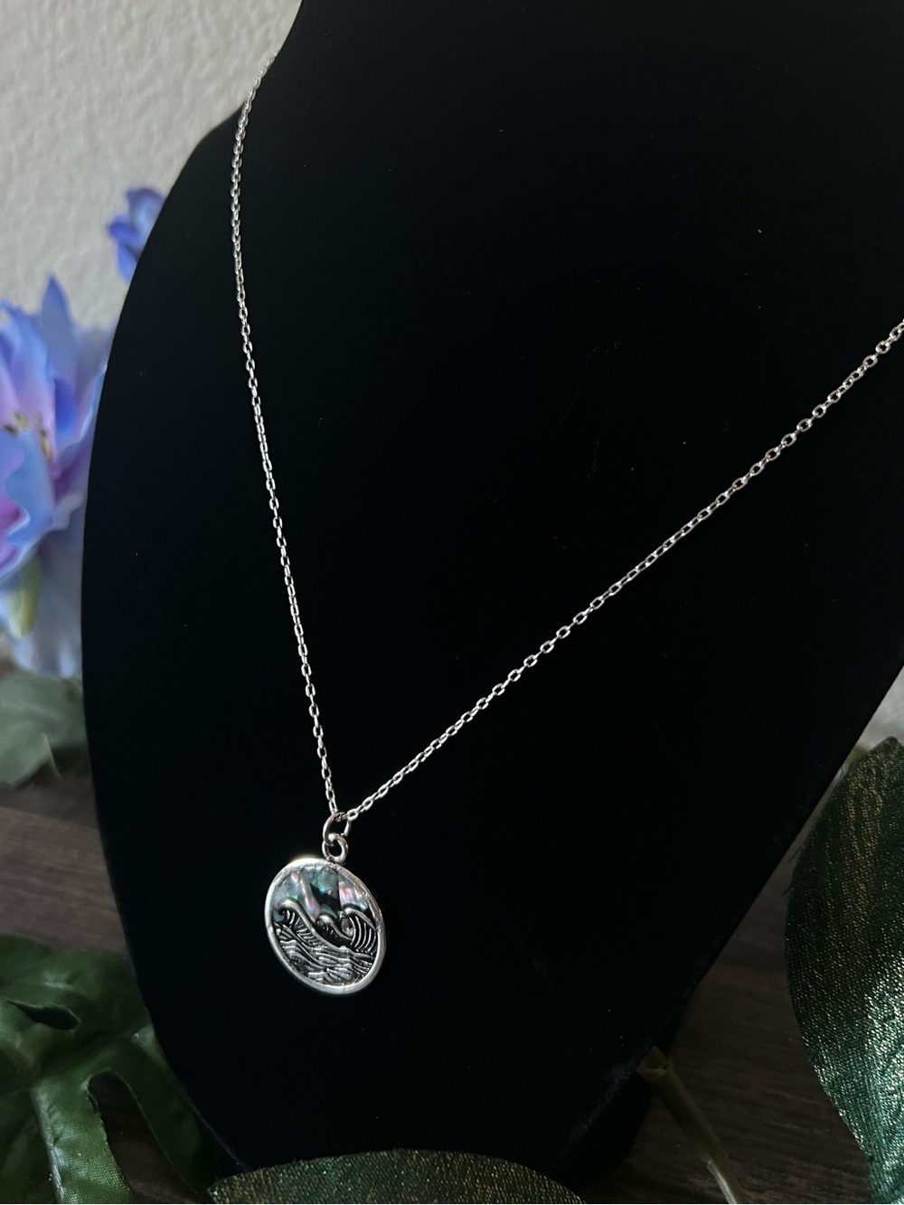 Silver Abalone Wave Pendant Necklace 🌊✨ coastal jewelry